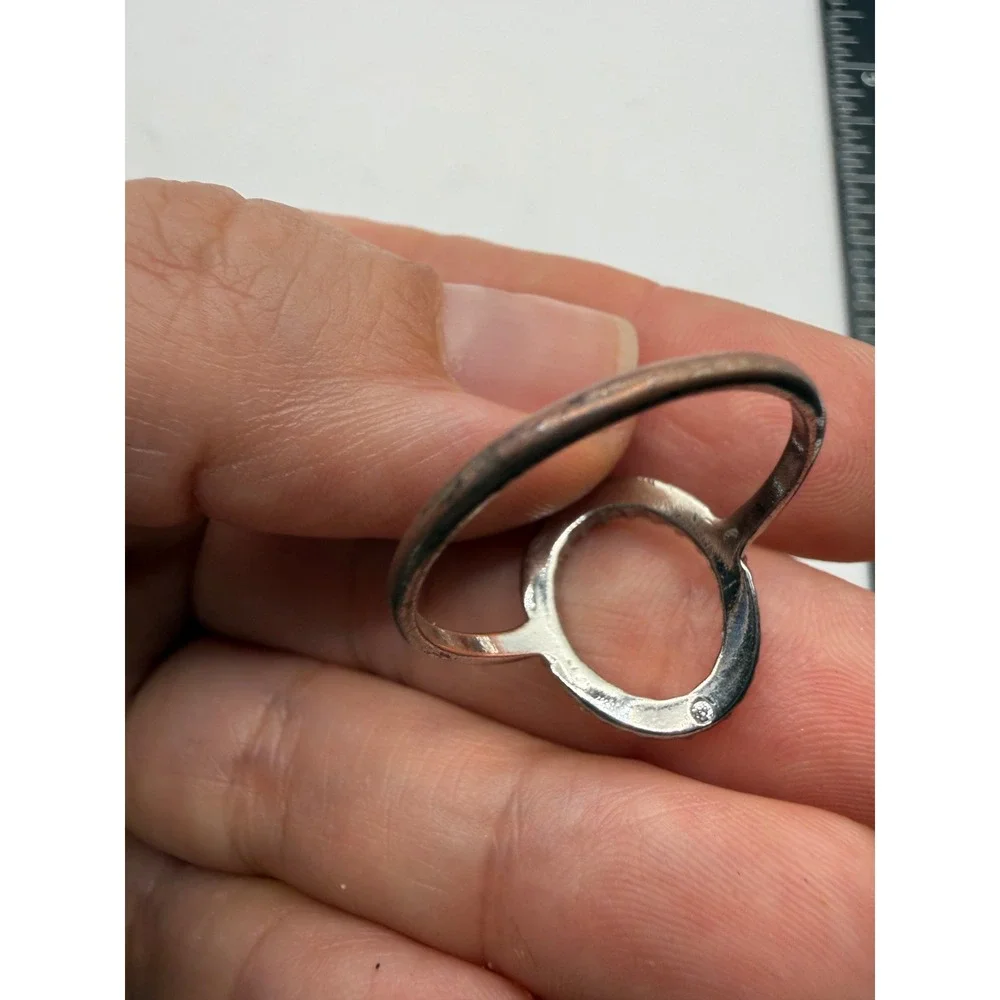 Silver Tone Oval Halo Crystal Statement Ring Size 11‎ Clear Accents Costume